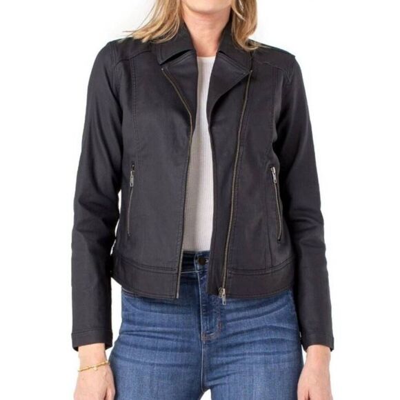 Liverpool Jean Company Black Denim Moto Jacket size Small NWOT - Picture 1 of 9